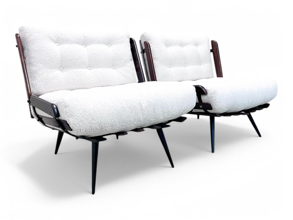 Mid-Century Modern Brazilian Modern Armchairs in Hardwood & Boucle, Carlo Hauner & Martin Eisler