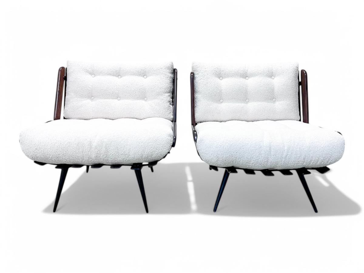 Hand-Crafted Brazilian Modern Armchairs in Hardwood & Boucle, Carlo Hauner & Martin Eisler