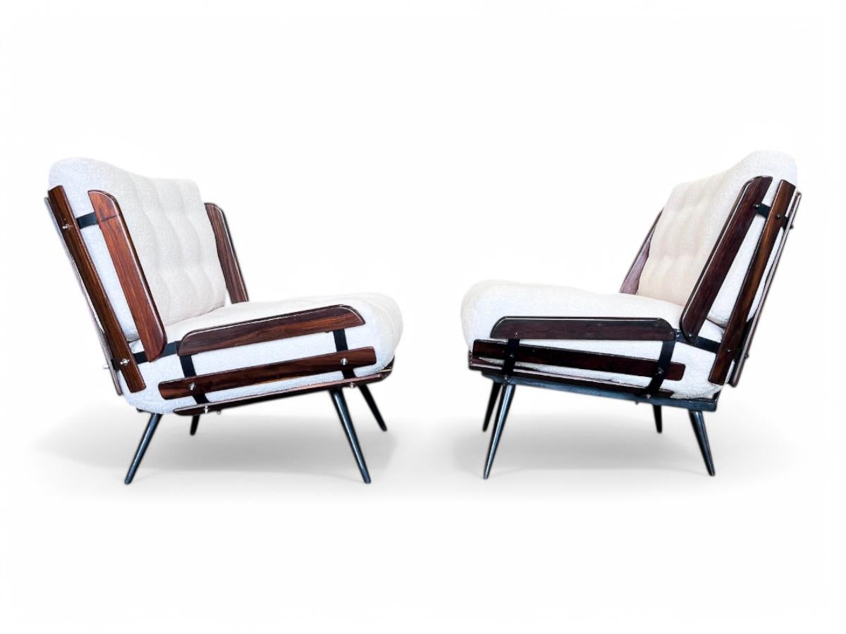 Brazilian Modern Armchairs in Hardwood & Boucle, Carlo Hauner & Martin Eisler 2
