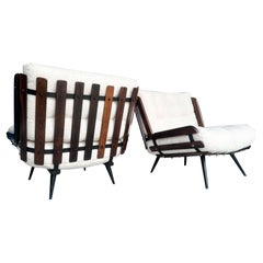 Brazilian Modern Armchairs in Hardwood & Boucle, Carlo Hauner & Martin Eisler
