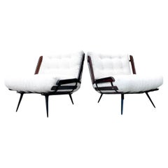 Brazilian Modern Armchairs in Hardwood & Boucle, Carlo Hauner & Martin Eisler