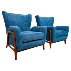 Brazilian Modern Armchairs in Hardwood & Boucle, Giuseppe Scapinelli, c. 1950s