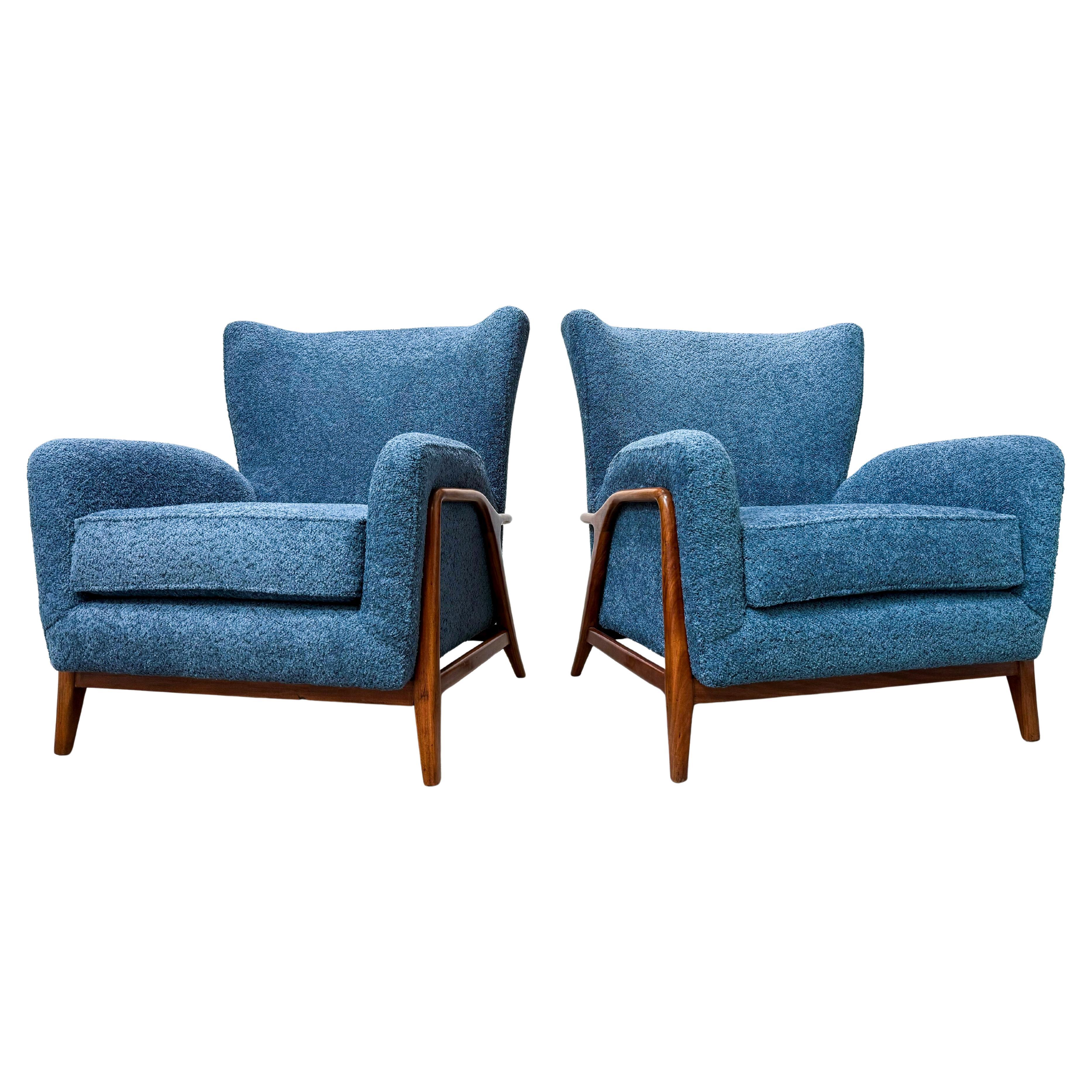 Poltrone moderne brasiliane in legno duro e bouclé, Giuseppe Scapinelli, 1950 ca.