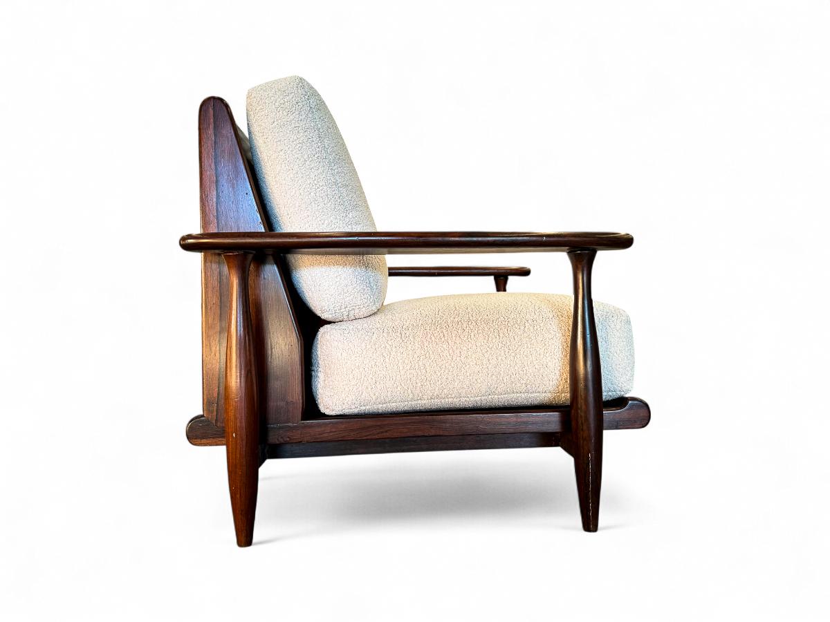 Brazilian Modern Armchairs in Hardwood & Boucle, Liceu De Artes, Brasil, 1960s For Sale 7