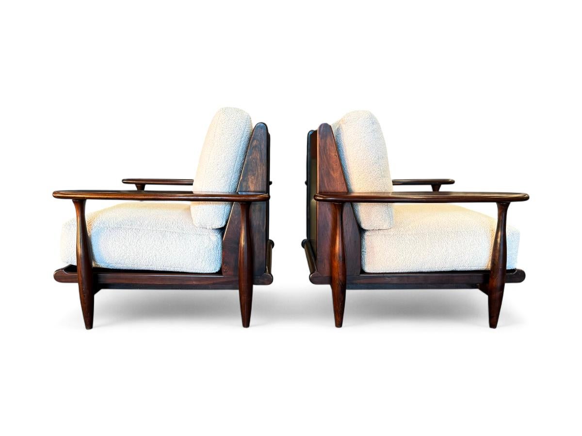 Brazilian Modern Armchairs in Hardwood & Boucle, Liceu De Artes, Brasil, 1960s For Sale 2