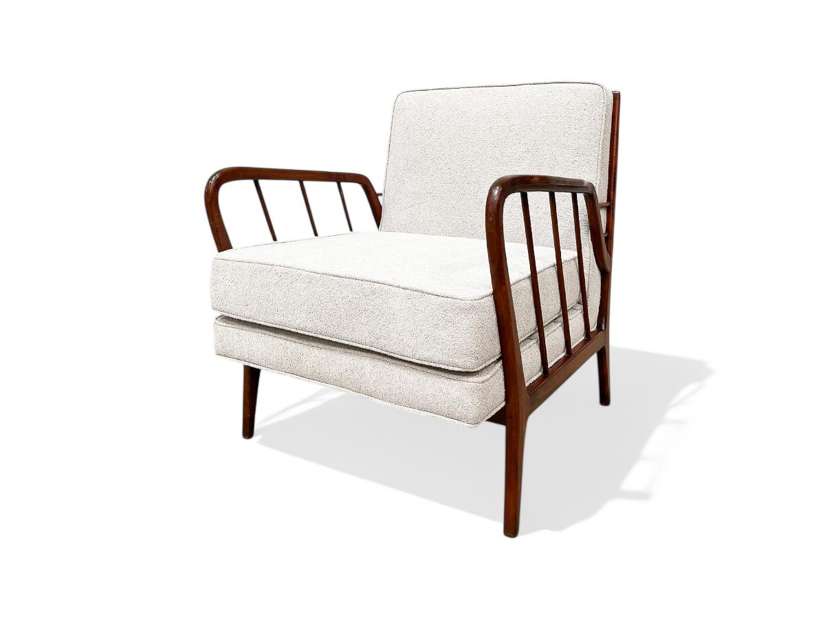 Brazilian Modern Armchairs in Hardwood & Boucle, Rino Levi , 1960s, Brazil For Sale 1