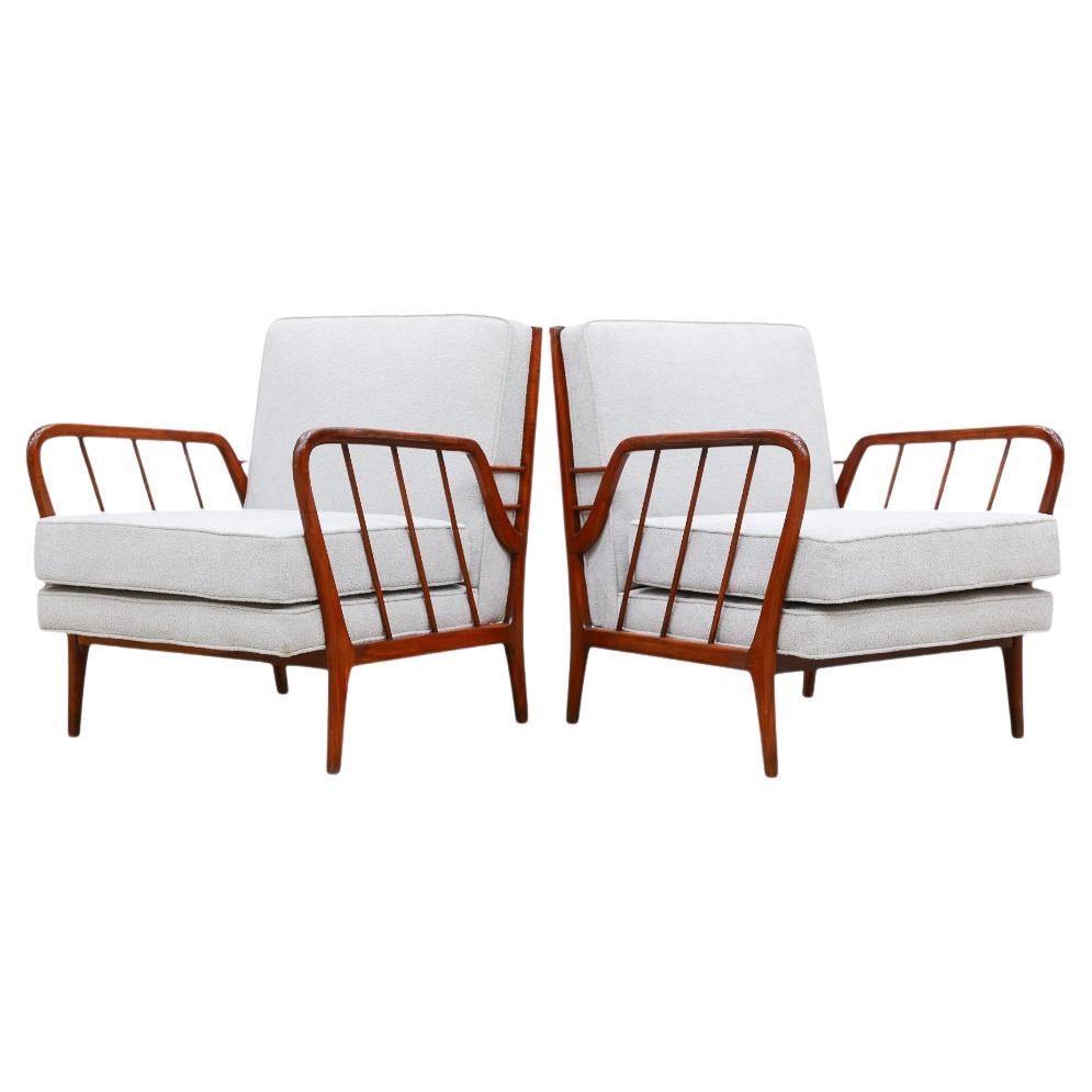 Brazilian Modern Armchairs in Hardwood & Boucle, Rino Levi , 1960s, Brazil