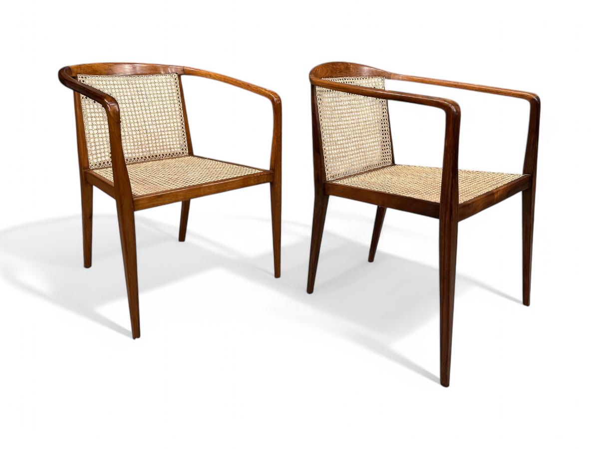Wood Brazilian Modern Armchairs in Hardwood & Cane by John Graz, 1950s, Brazil