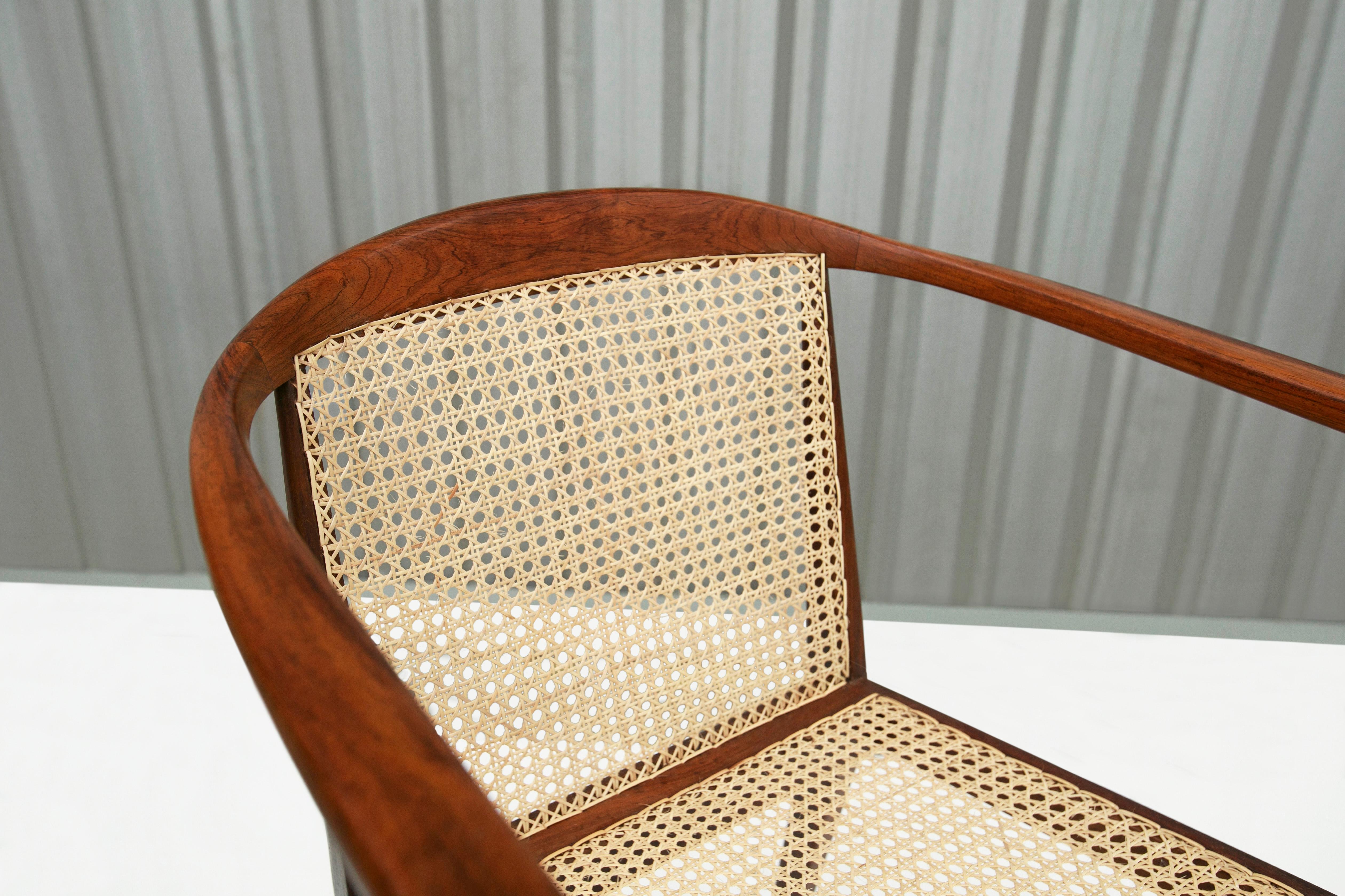 20th Century Brazilian Modern Armchairs in Hardwood & Cane by John Graz, 1950s, Brazil For Sale
