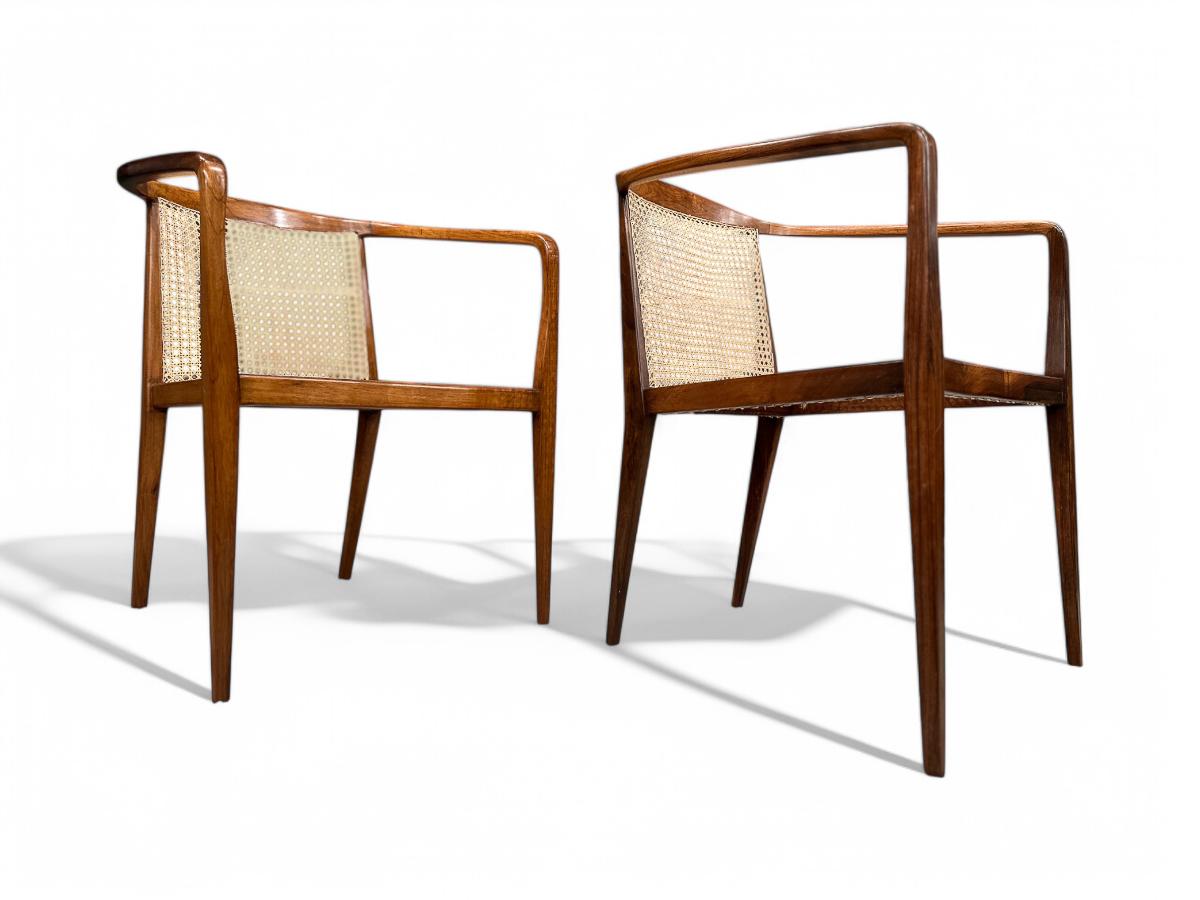 Hand-Woven Brazilian Modern Armchairs in Hardwood & Cane by John Graz, 1950s, Brazil