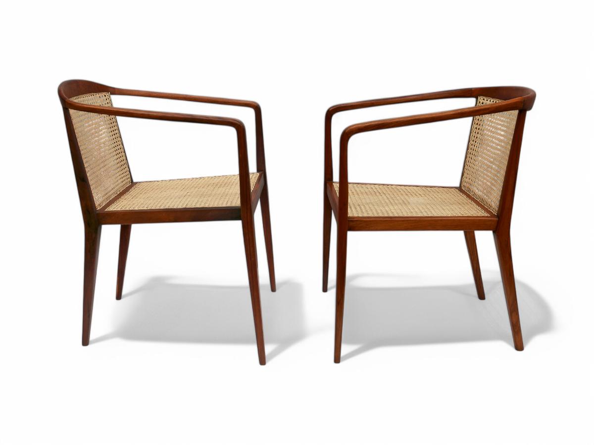 20th Century Brazilian Modern Armchairs in Hardwood & Cane by John Graz, 1950s, Brazil