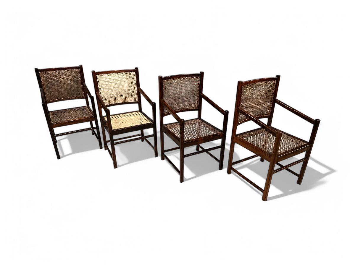Mid-Century Modern Brazilian Modern Armchairs in Hardwood & Caning, Unknown, Brazil, 1960s For Sale
