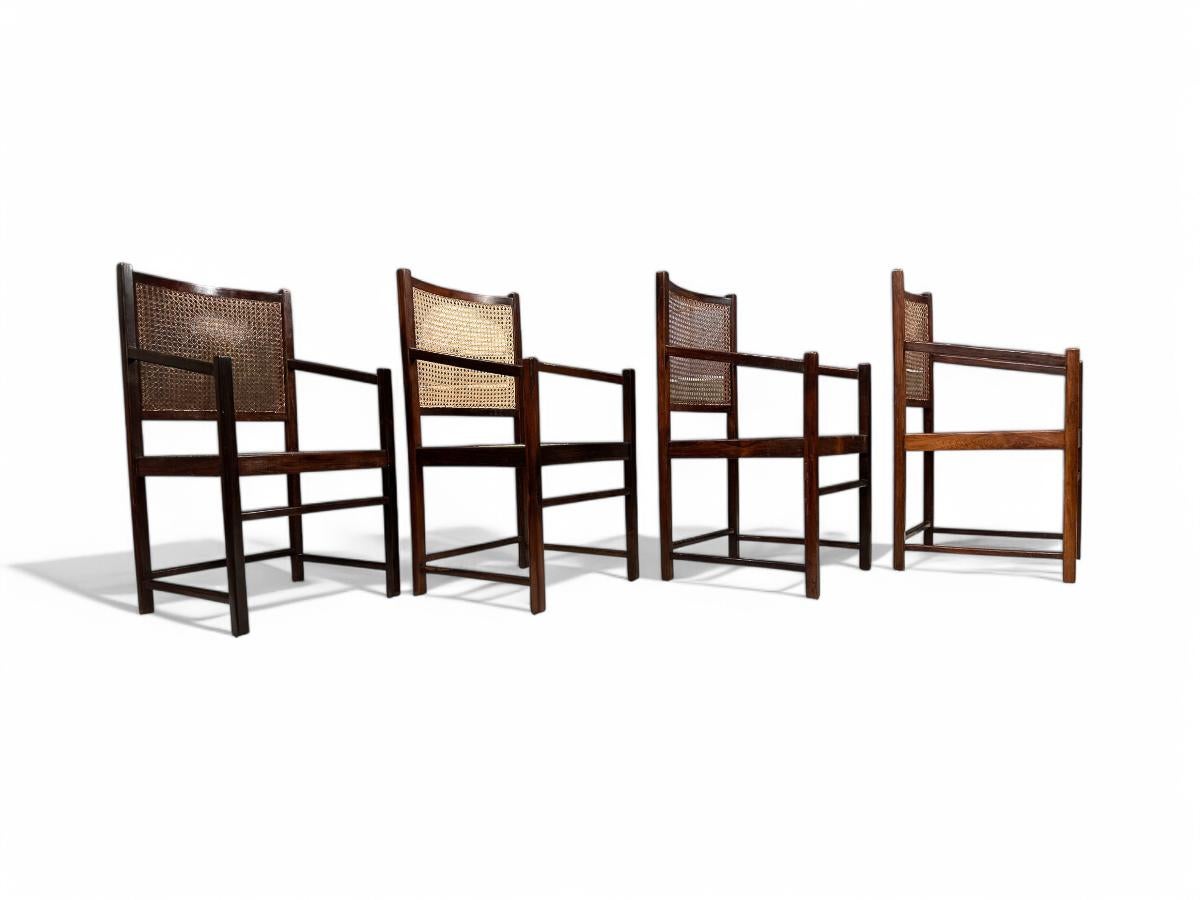 Hand-Crafted Brazilian Modern Armchairs in Hardwood & Caning, Unknown, Brazil, 1960s For Sale