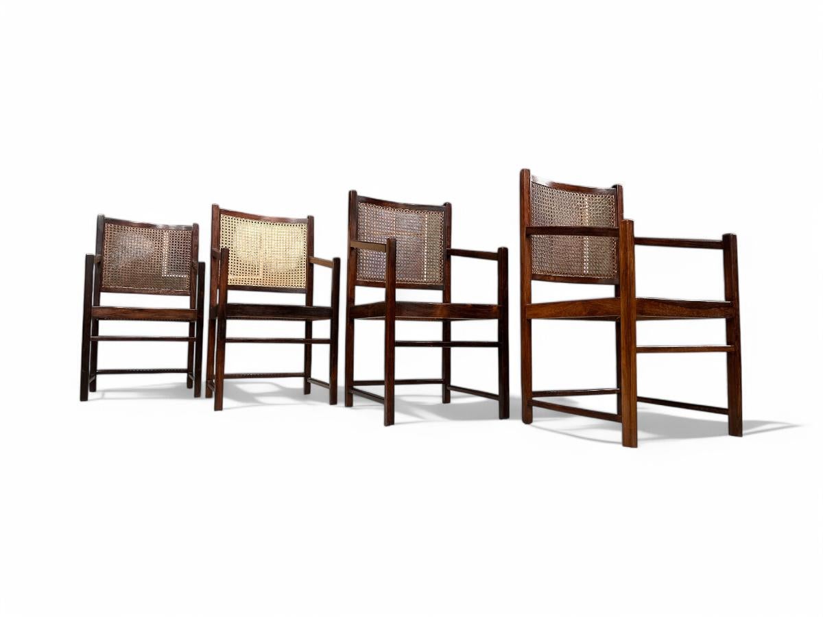Brazilian Modern Armchairs in Hardwood & Caning, Unknown, Brazil, 1960s In Good Condition For Sale In New York, NY