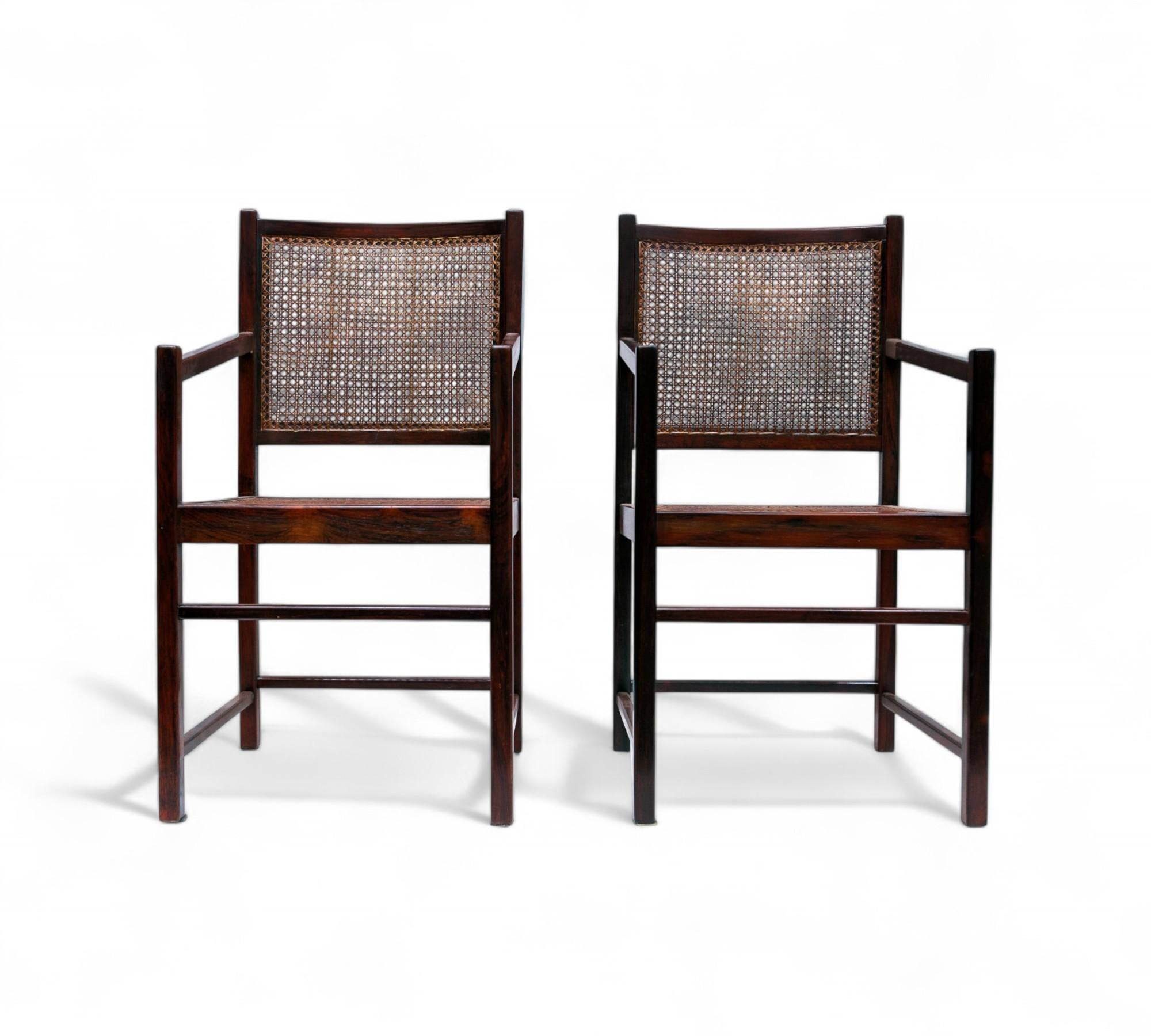 Brazilian Modern Armchairs in Hardwood & Caning, Unknown, Brazil, 1960s In Good Condition For Sale In New York, NY