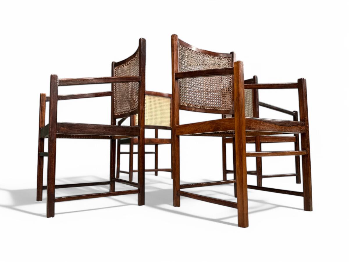 20th Century Brazilian Modern Armchairs in Hardwood & Caning, Unknown, Brazil, 1960s For Sale