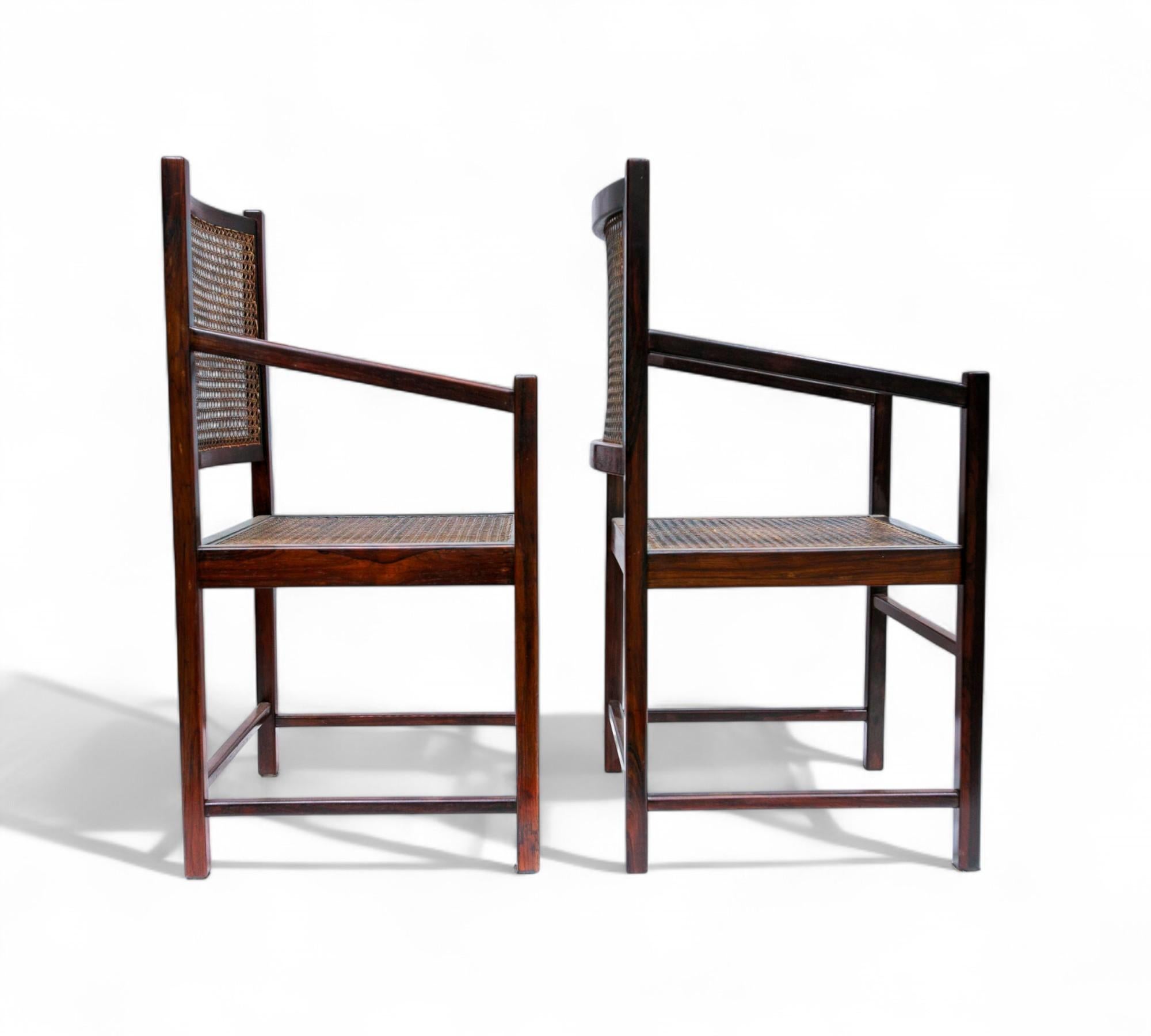 20th Century Brazilian Modern Armchairs in Hardwood & Caning, Unknown, Brazil, 1960s For Sale
