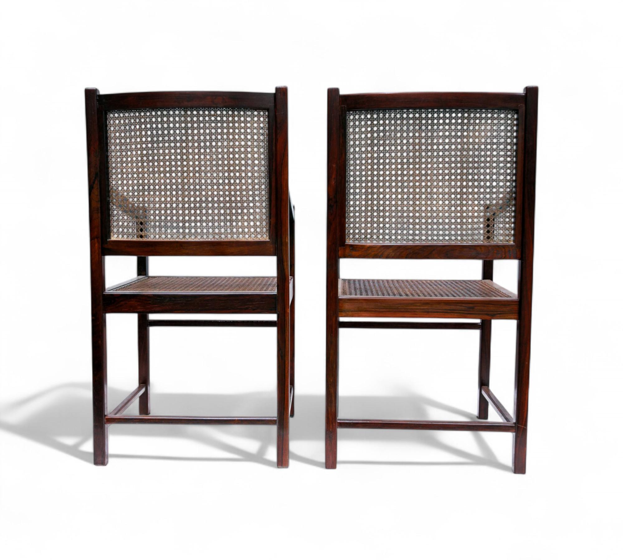 Straw Brazilian Modern Armchairs in Hardwood & Caning, Unknown, Brazil, 1960s For Sale