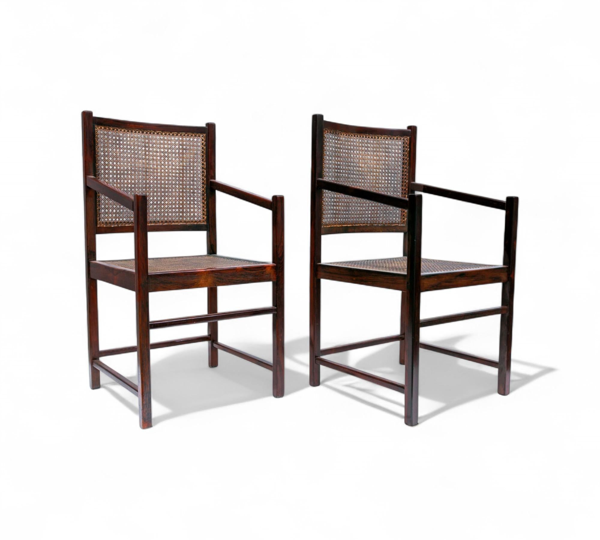 Brazilian Modern Armchairs in Hardwood & Caning, Unknown, Brazil, 1960s For Sale 2
