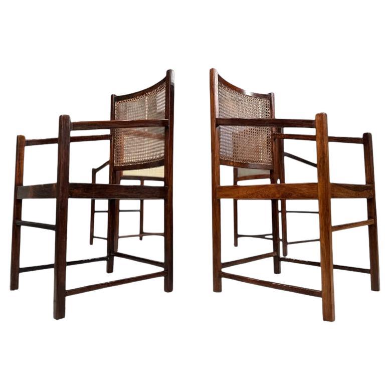 Brazilian Modern Armchairs in Hardwood & Caning, Unknown, Brazil, 1960s For Sale
