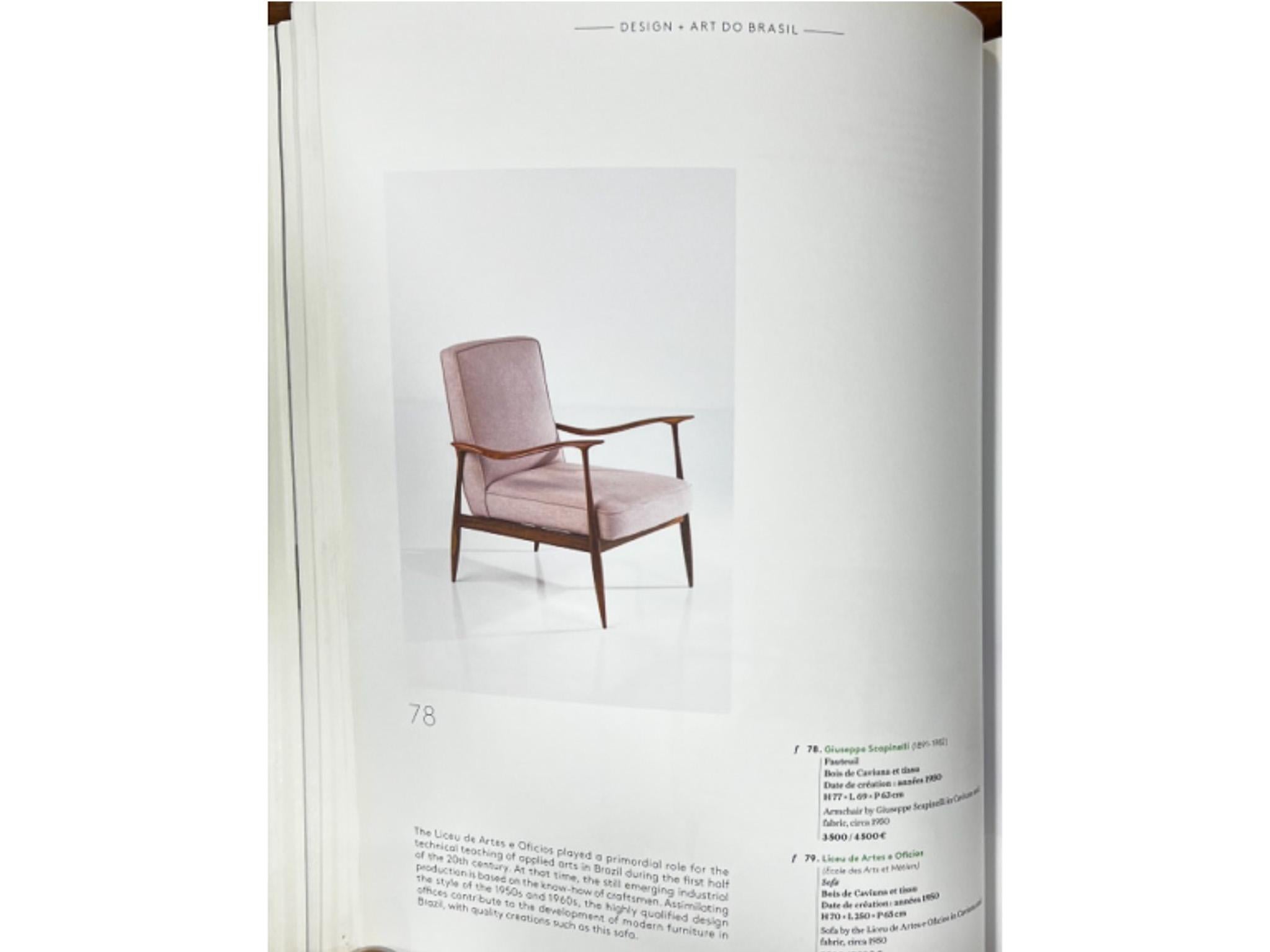 Fauteuils modernes brésiliens en bois dur et chenille, Giuseppe Scapinelli, c.C., années 1950 en vente 7