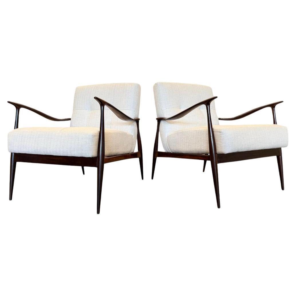 Brazilian Modern Armchairs in Hardwood & Chenille, Giuseppe Scapinelli, c. 1950s