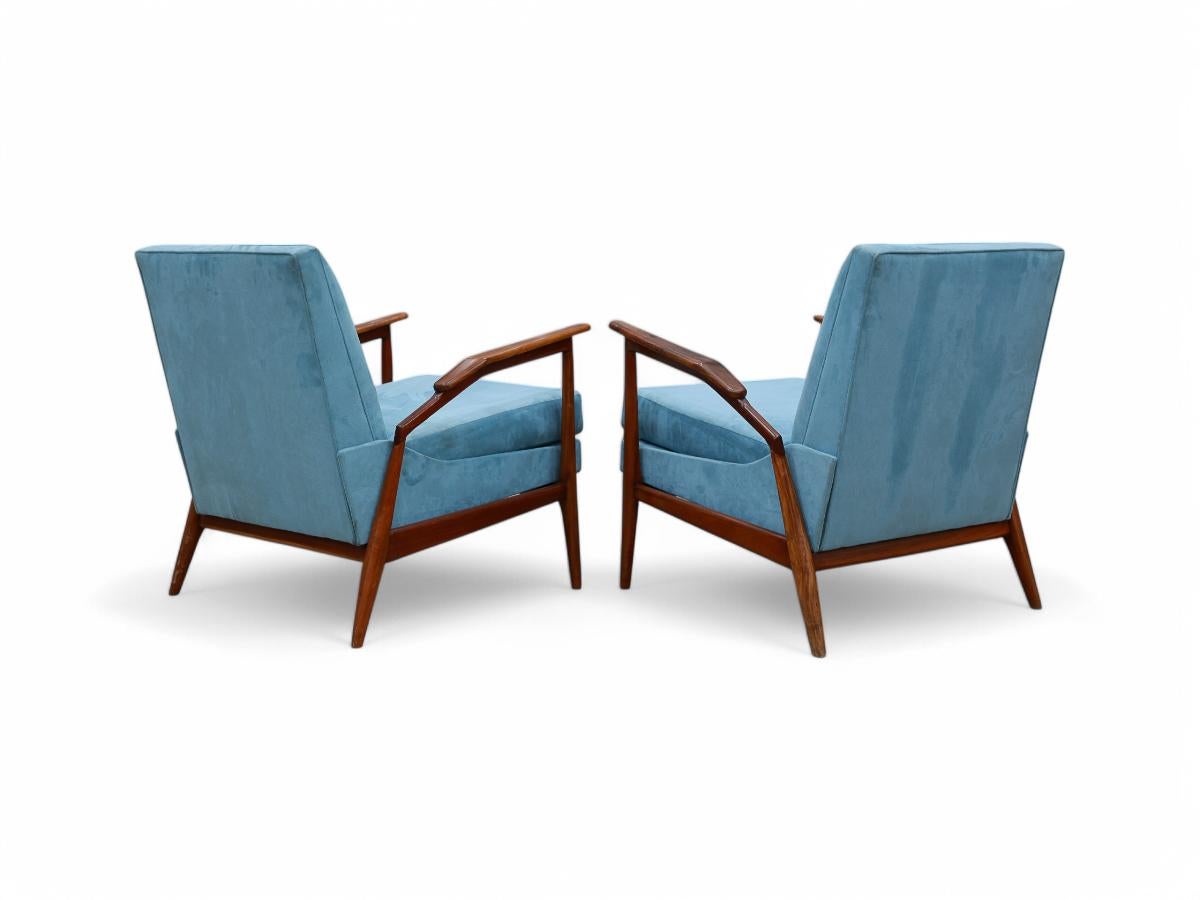 20th Century Brazilian Modern Armchairs in Hardwood & Fabric by Giuseppe Scapinelli, 1950s For Sale
