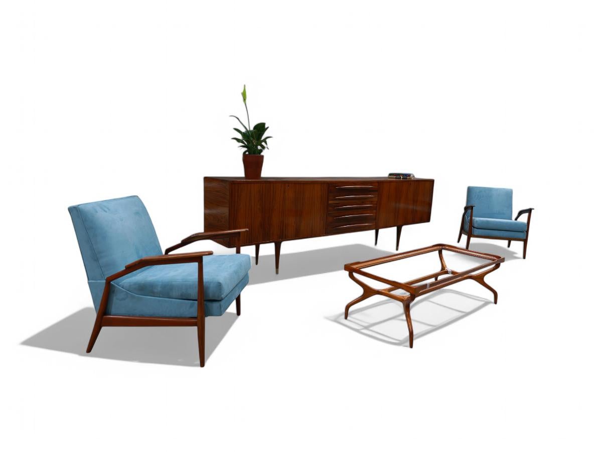 Brazilian Modern Armchairs in Hardwood & Fabric by Giuseppe Scapinelli, 1950s For Sale 6