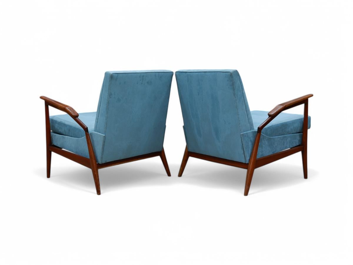 Woodwork Brazilian Modern Armchairs in Hardwood & Fabric by Giuseppe Scapinelli, 1950s For Sale