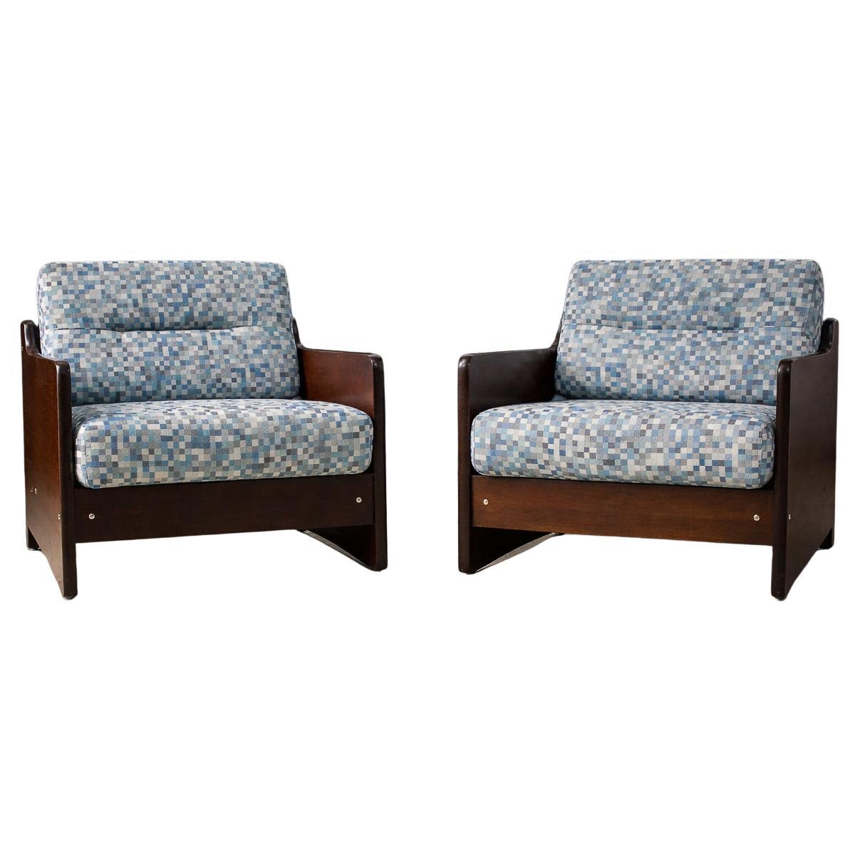 Brazilian Modern Armchairs in Hardwood & Fabric, Geraldo de Barros, 1970s