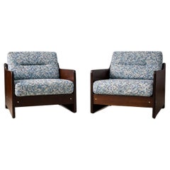 Brazilian Modern Armchairs in Hardwood & Fabric, Geraldo de Barros, 1970s