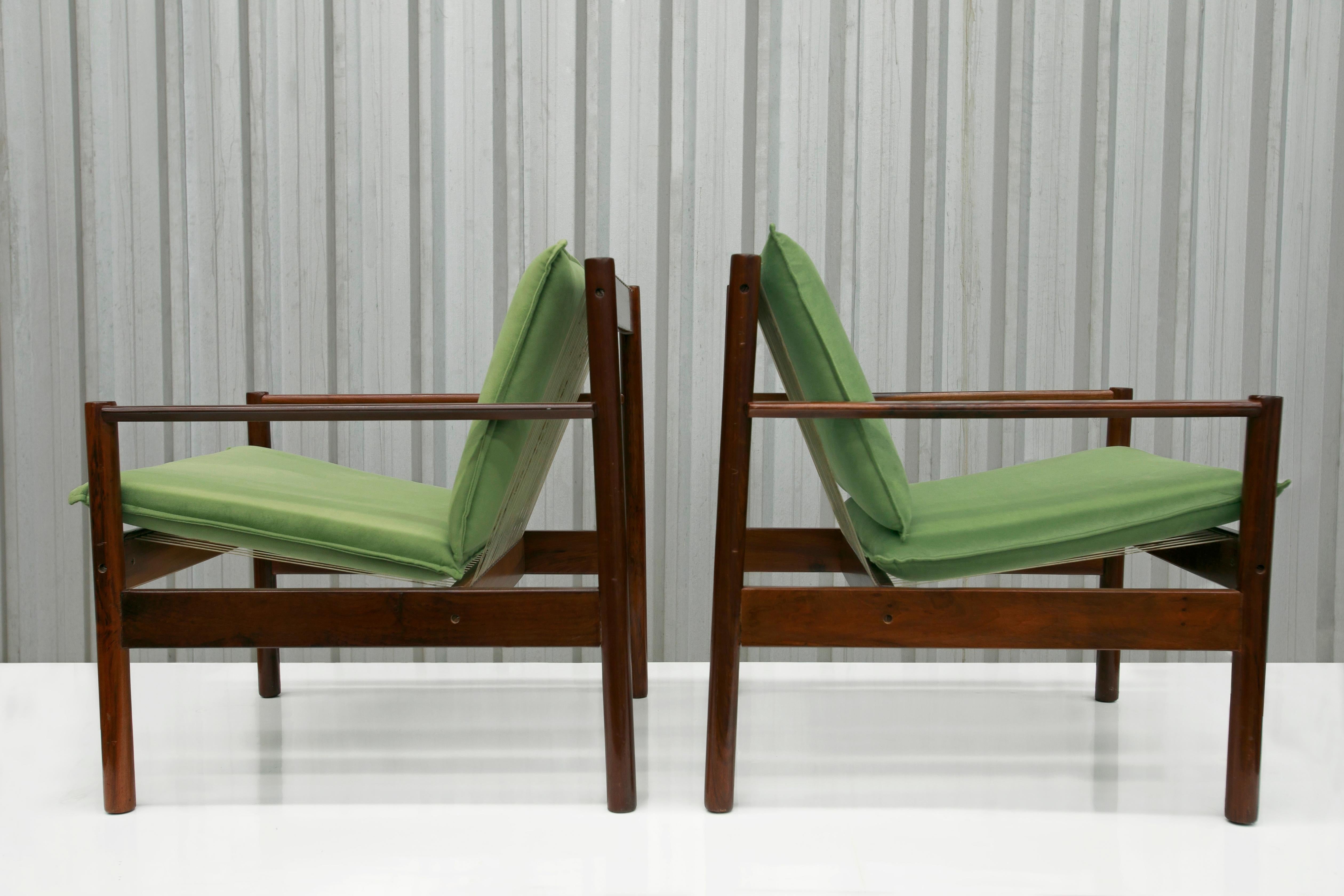 Mid-Century Modern Brazilian Modern Armchairs in Hardwood & Fabric, Michel Arnoult, 1960s For Sale