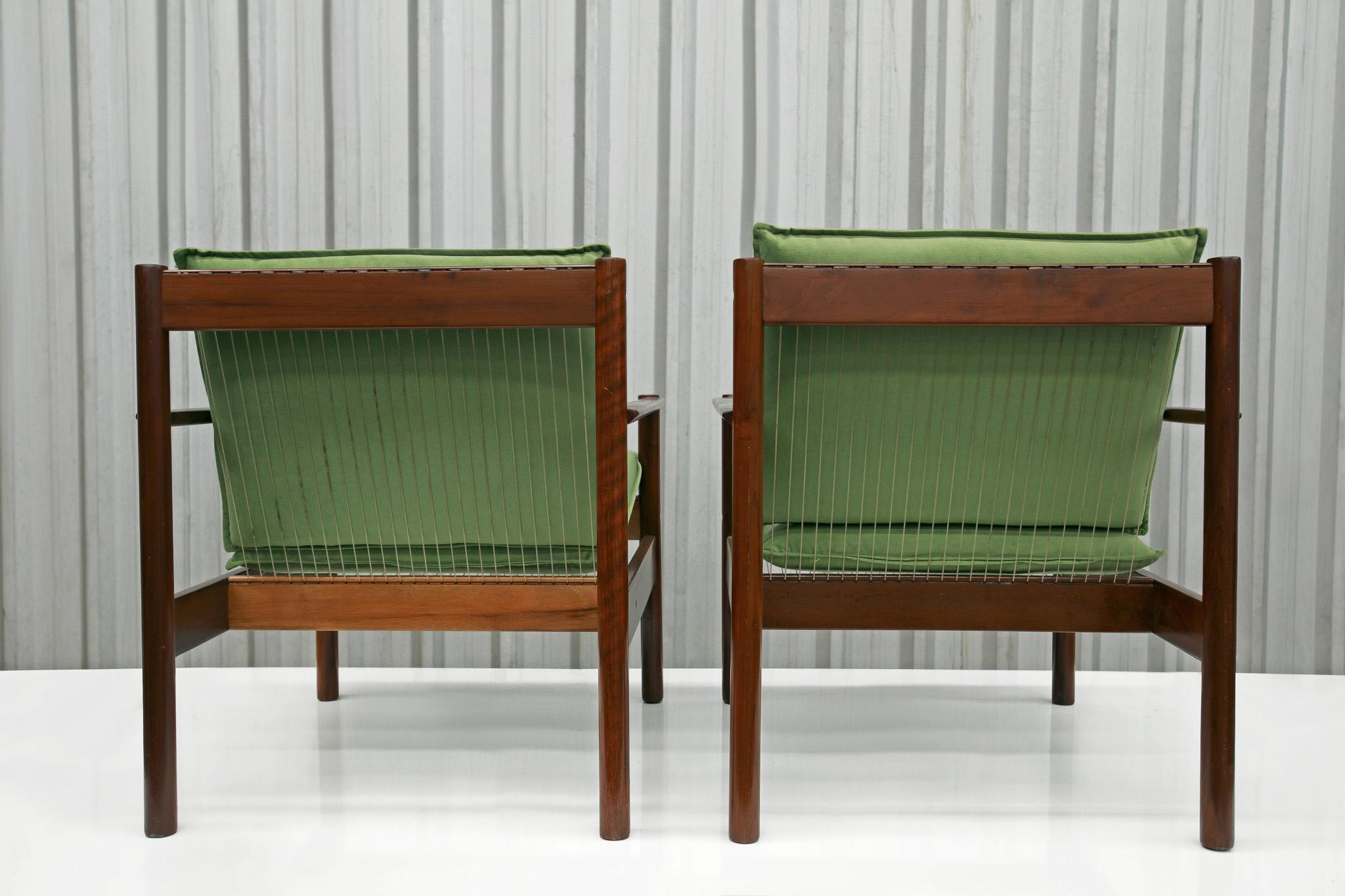 Brazilian Modern Armchairs in Hardwood & Fabric, Michel Arnoult, 1960s In Good Condition For Sale In New York, NY