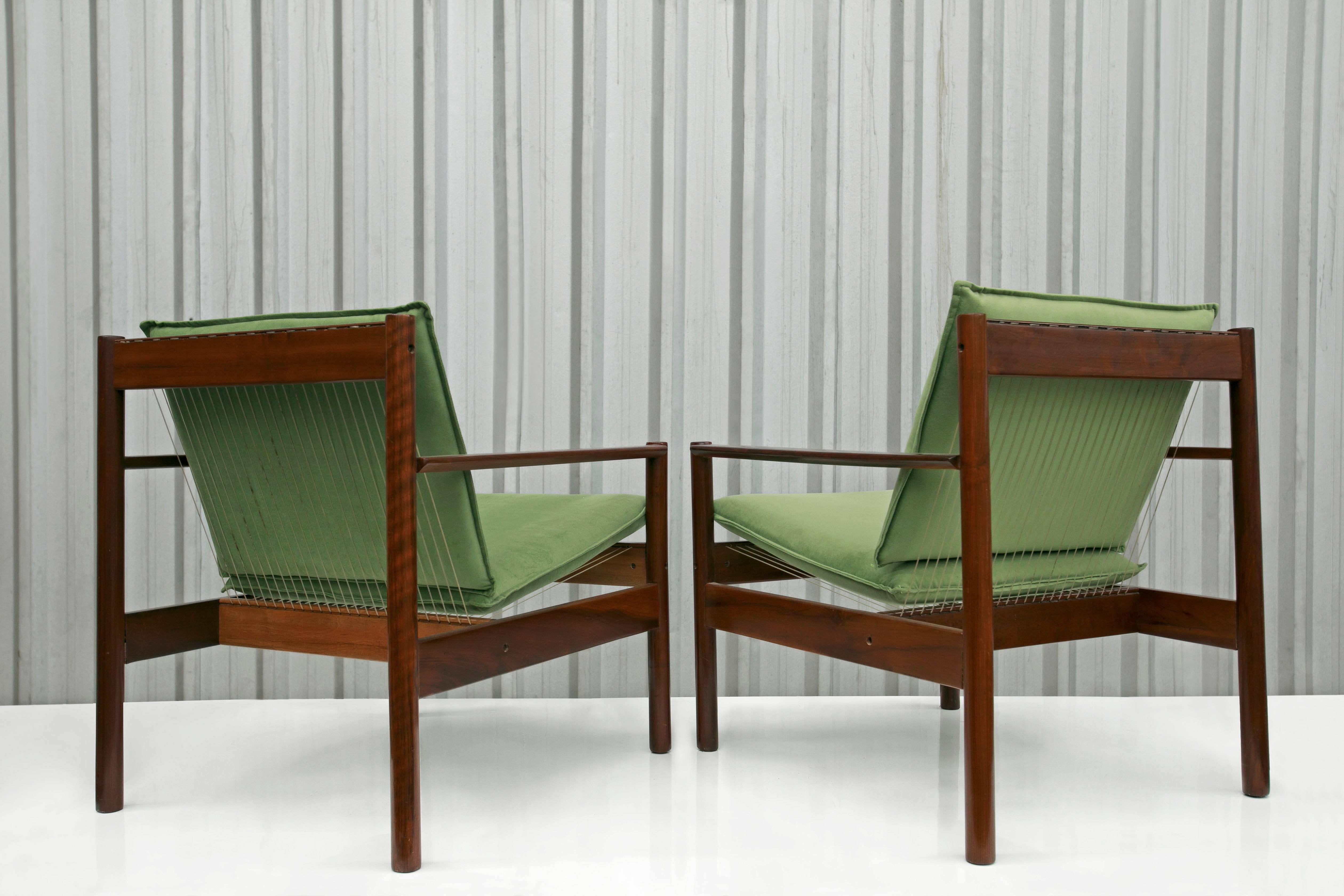 20th Century Brazilian Modern Armchairs in Hardwood & Fabric, Michel Arnoult, 1960s For Sale