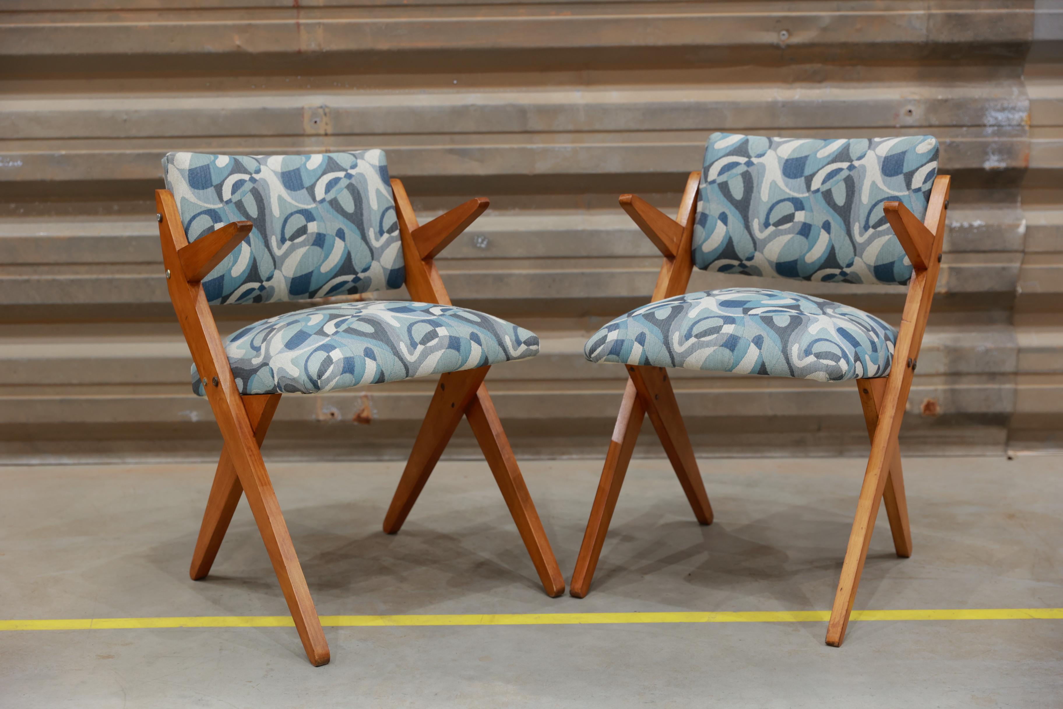 Brazilian Modern Armchairs in hardwood & floral upholstery by Jose Zanine Caldas For Sale 3