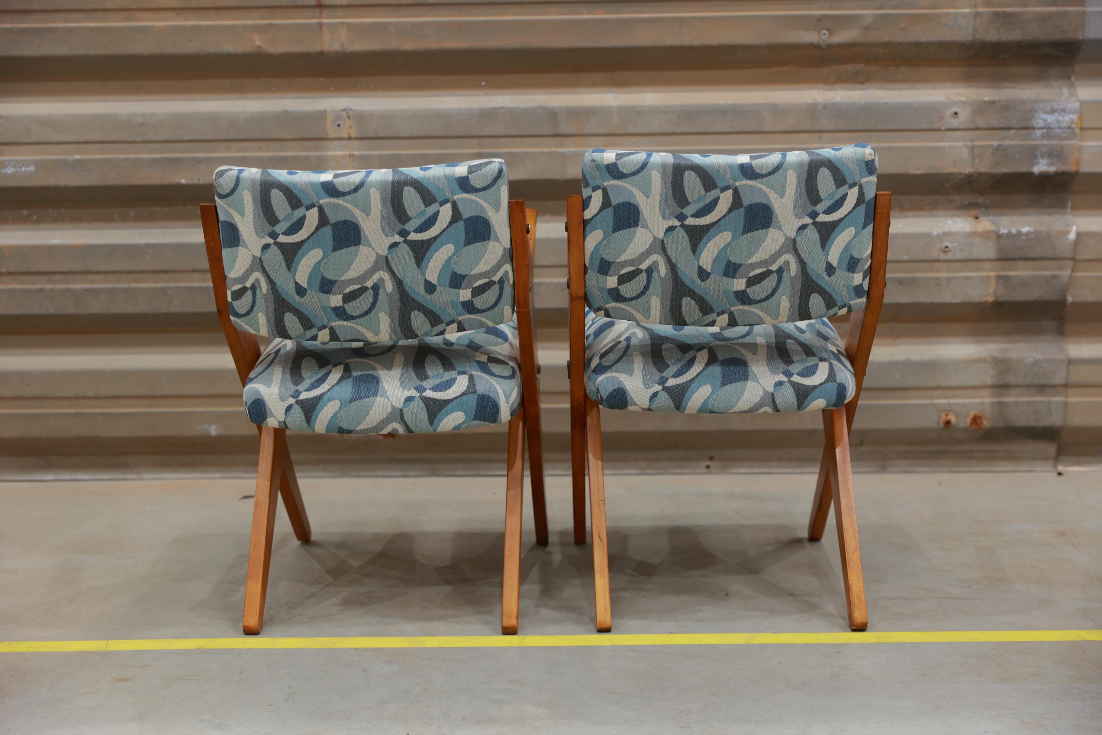 Brazilian Modern Armchairs in hardwood & floral upholstery by Jose Zanine Caldas In Good Condition For Sale In New York, NY