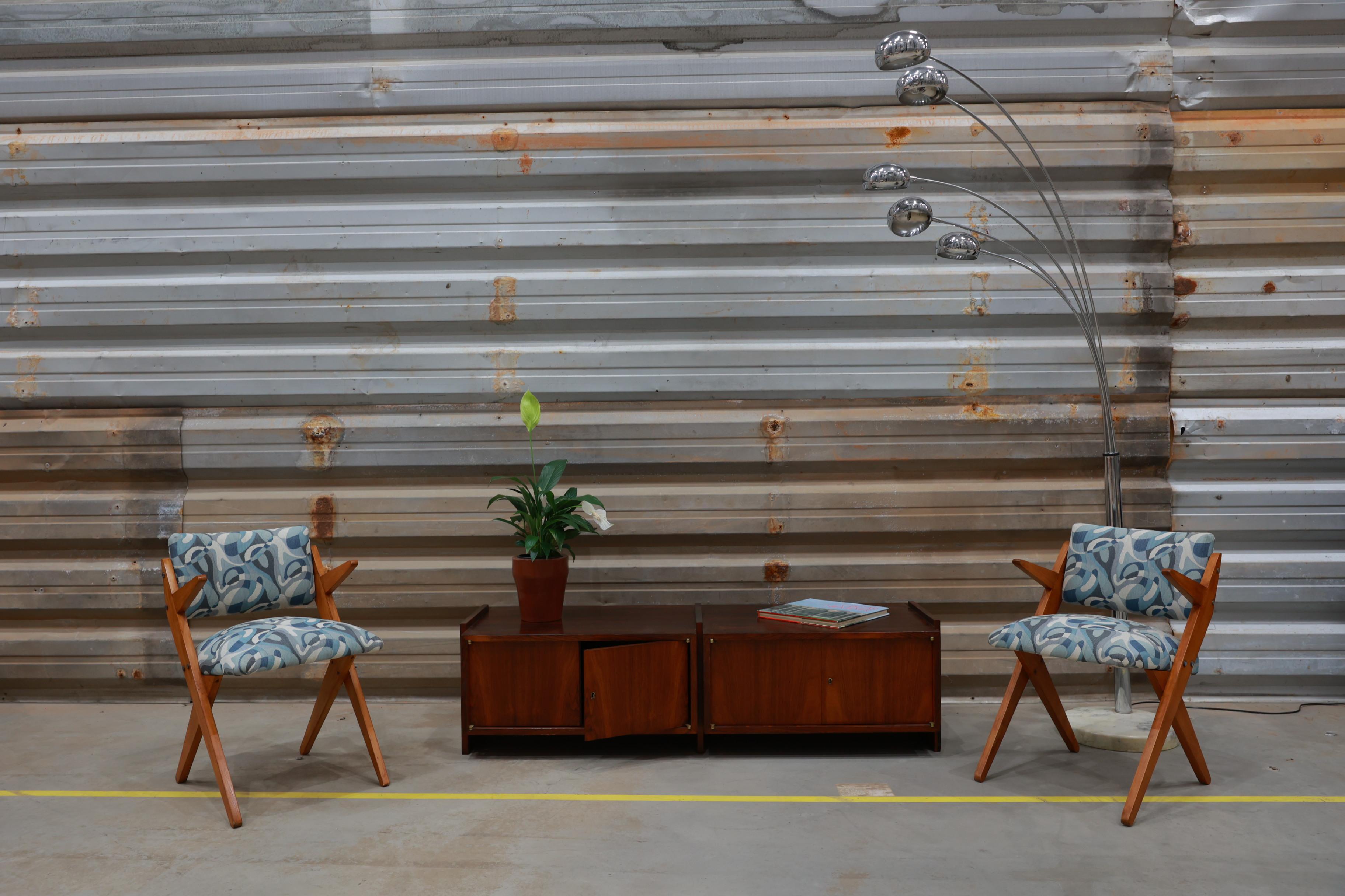 Brazilian Modern Armchairs in hardwood & floral upholstery by Jose Zanine Caldas For Sale 1