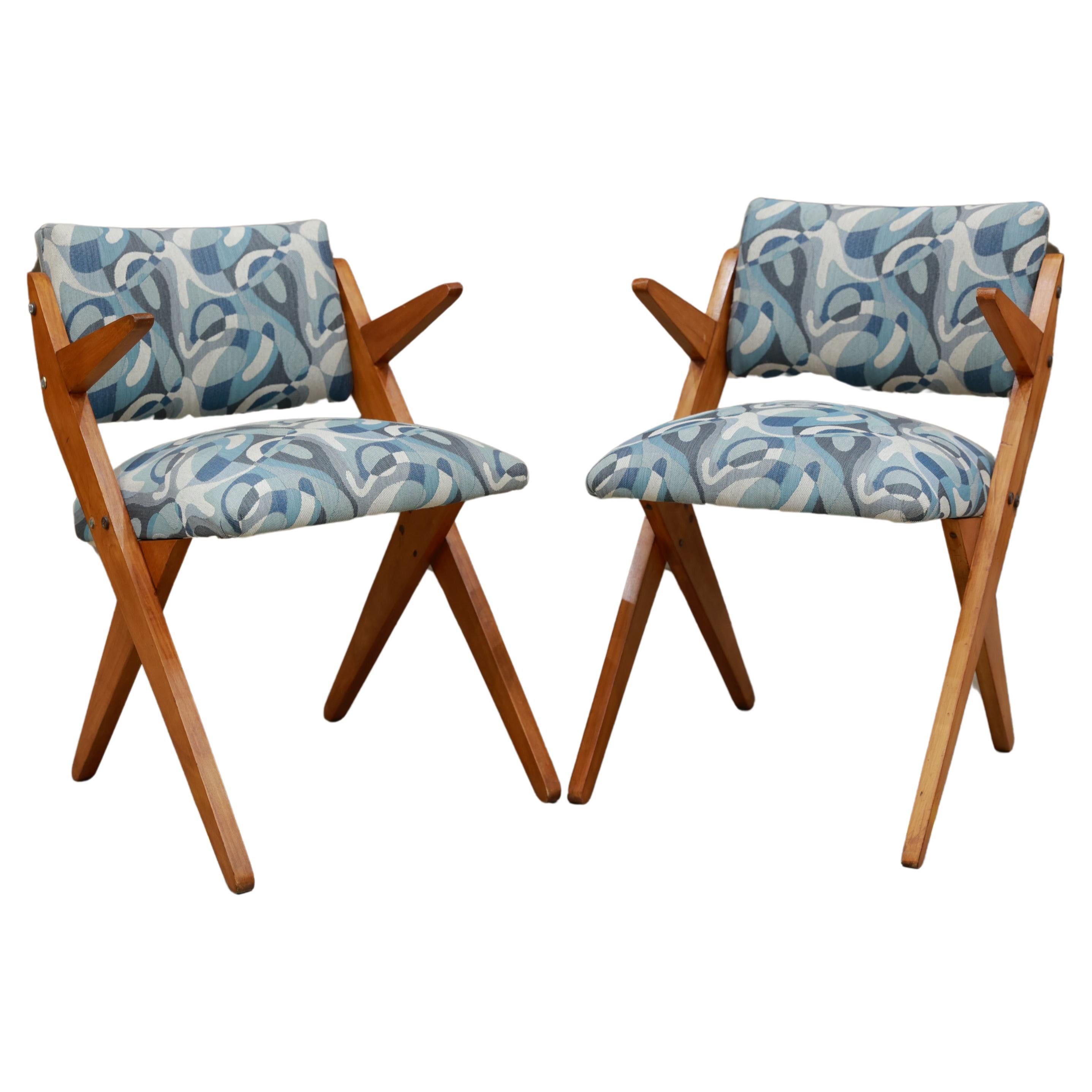 Brazilian Modern Armchairs in hardwood & floral upholstery by Jose Zanine Caldas For Sale