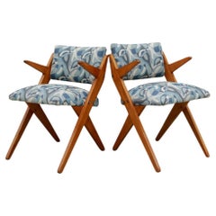 Brazilian Modern Armchairs in hardwood & floral upholstery by Jose Zanine Caldas