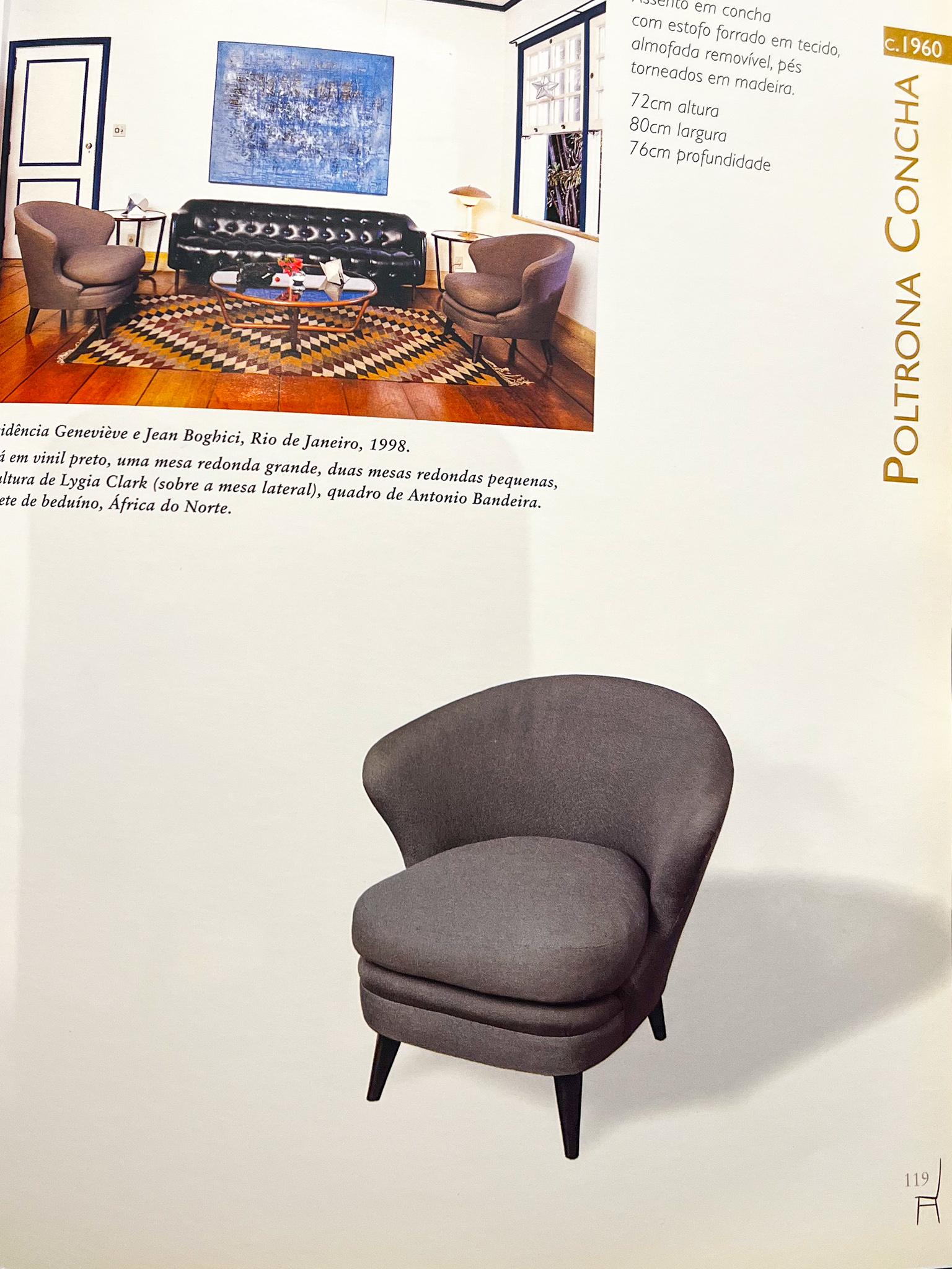 Sillones Modernos Brasileños de Madera Dura y Terciopelo Gris de Joaquim Tenreiro Brasil en venta 4