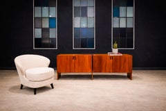 Brazilian Modern Armchairs, Hardwood & Grey Ultra Suede, Joaquim Tenreiro Brazil