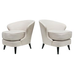 Fauteuils modernes brésiliens en bois dur et velours gris par Joaquim Tenreiro Brazil