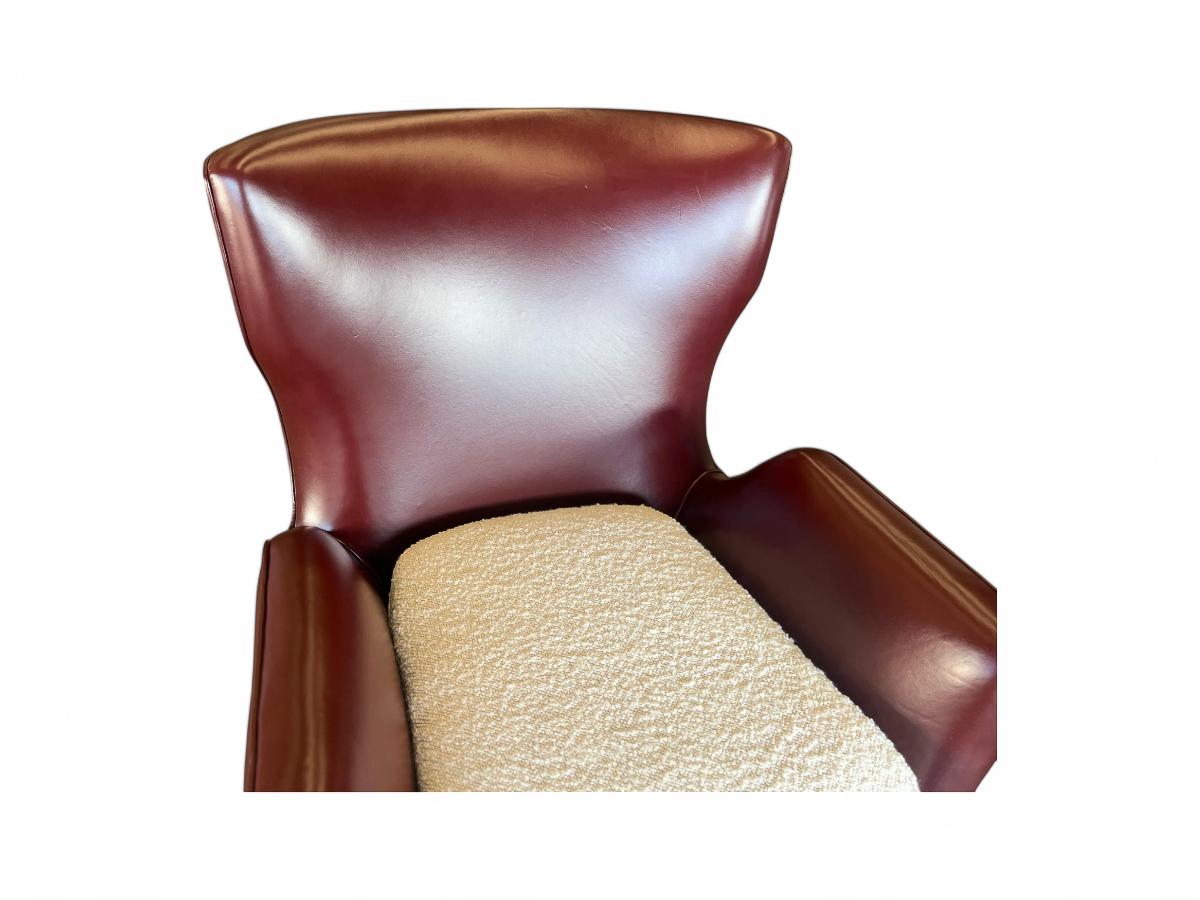 Brazilian Modern Armchairs in Hardwood, Leather & Boucle, Carlo Hauner, 1950s For Sale 8