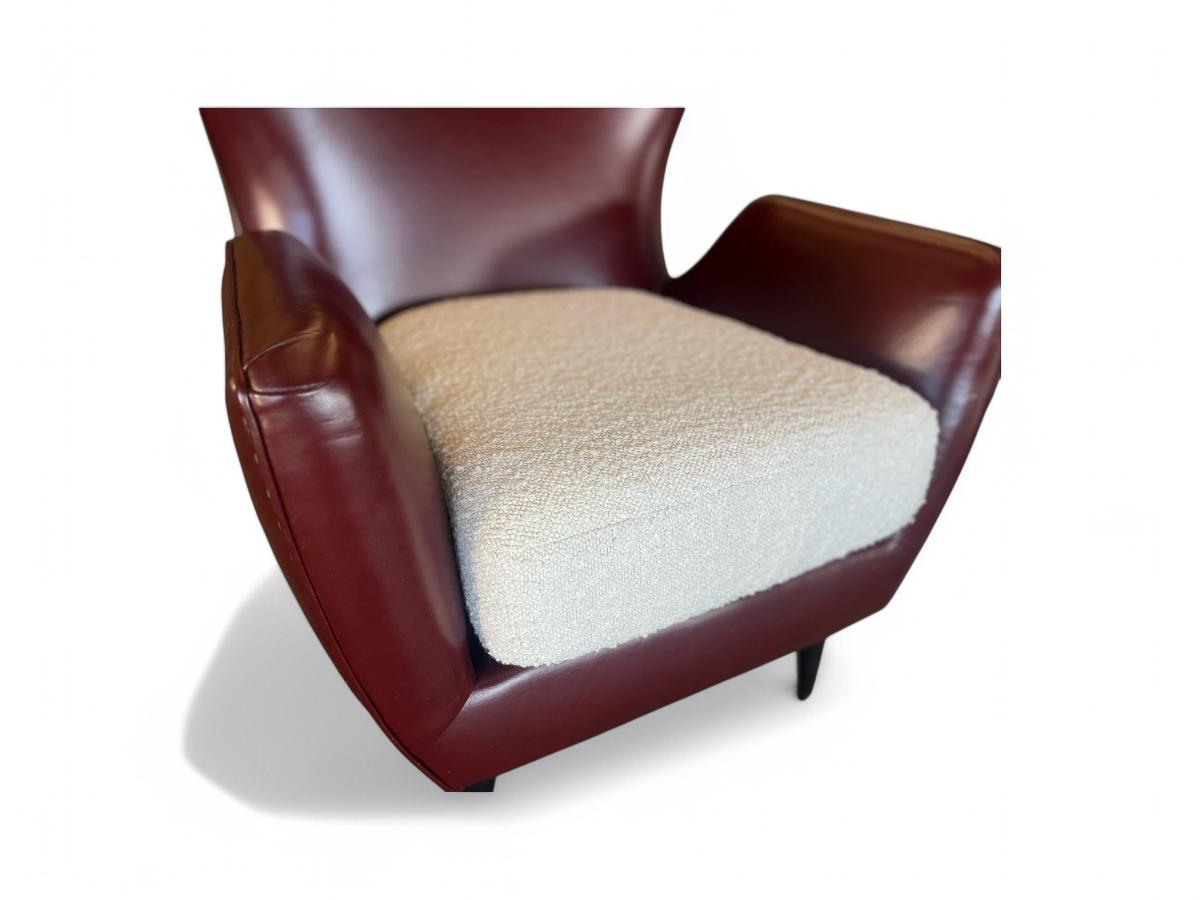 Brazilian Modern Armchairs in Hardwood, Leather & Boucle, Carlo Hauner, 1950s For Sale 9