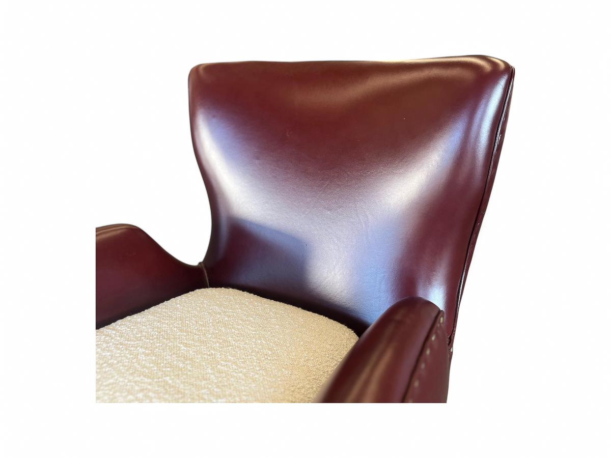 Brazilian Modern Armchairs in Hardwood, Leather & Boucle, Carlo Hauner, 1950s For Sale 10