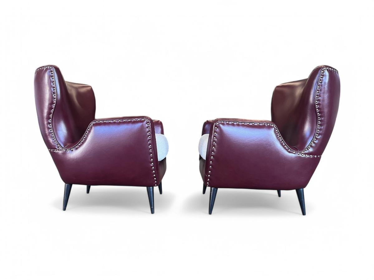 20th Century Brazilian Modern Armchairs in Hardwood, Leather & Boucle, Carlo Hauner, 1950s For Sale