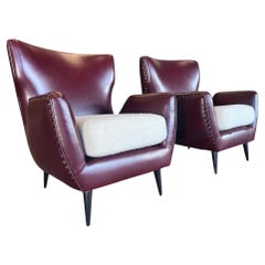 Brazilian Modern Armchairs in Hardwood, Leather & Boucle, Carlo Hauner, 1950s