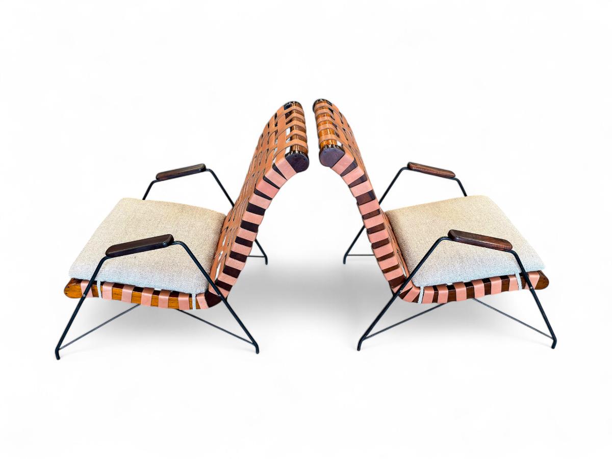 Brazilian Modern Armchairs in Hardwood, Metal & Fabric, Carlo Hauner, 1950s For Sale 4