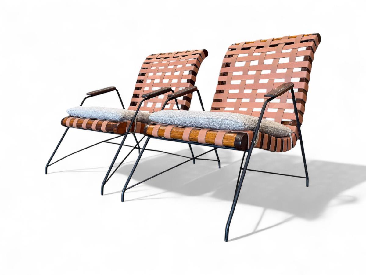 Brazilian Modern Armchairs in Hardwood, Metal & Fabric, Carlo Hauner, 1950s For Sale 6