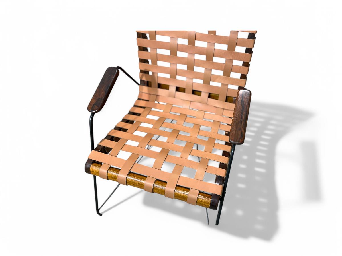 Brazilian Modern Armchairs in Hardwood, Metal & Fabric, Carlo Hauner, 1950s For Sale 1